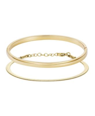Tarnish Resistant Gold Herringbone and Cuff Bracelet Set