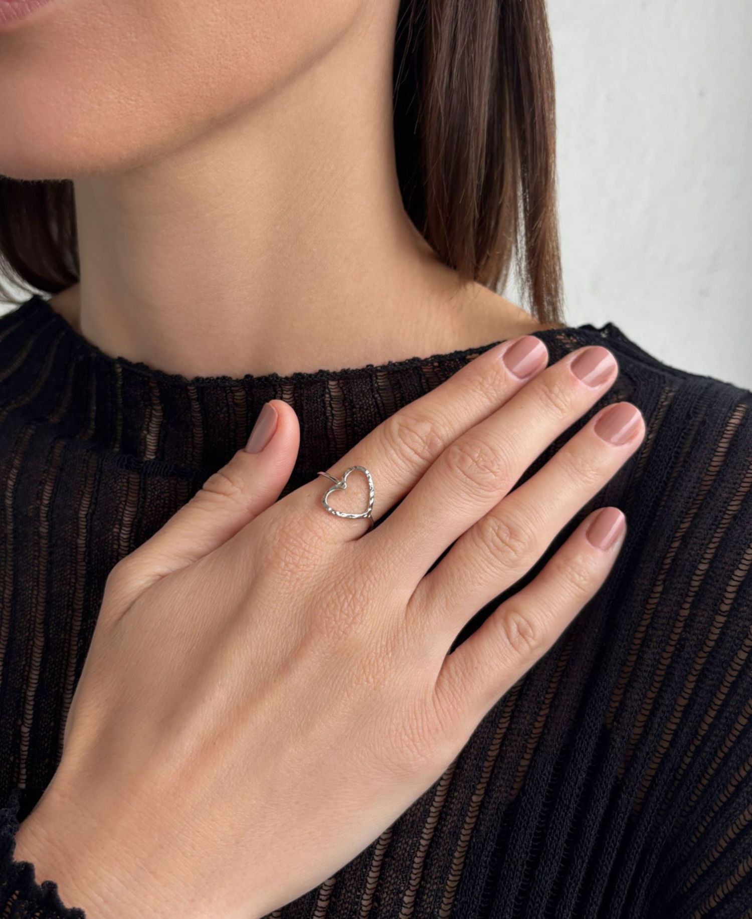 Silver Hammered Open Heart Ring