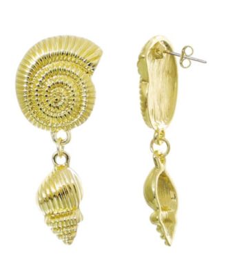 Gold Swirl and Shell Drop Earrings