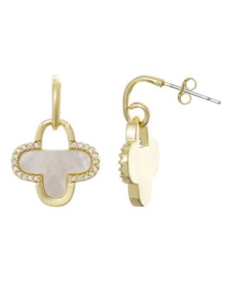 Mother of Pearl Cubic Zirconia Gold Clover Drop Earrings