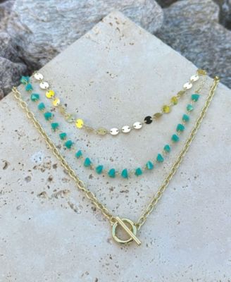 Gold 3-Layer Toggle, Confetti and Turquoise Necklace