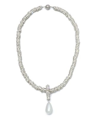 Silver Oversized Pearl Magnetic Clasp Chain Necklace