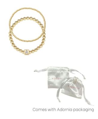 Cubic Zirconia Gold Set of 2 Initial Cube Bead Bracelet