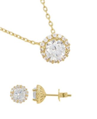 Crystal Gold 2-Pc. Halo Pendant Necklace and Earrings Set