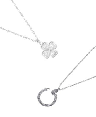 Silver 2-Piece Clover and Nail Pendant Necklace Set