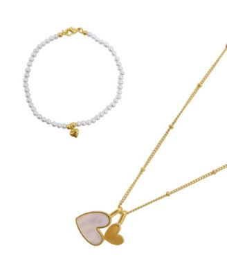 Imitation Pearl Gold 2-Piece Heart Set