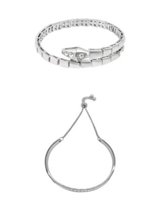 Silver 2-Piece Snake and Cuff Bolo Bracelet Set