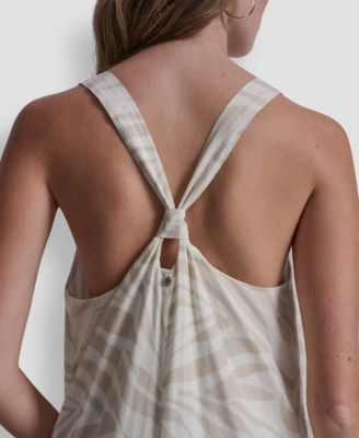 Women's Linen-Blend Knotted Strap V-Neck A-Line Dress