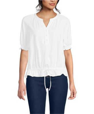 Women's Elbow Sleeve Lightweight Jersey Gathered Adjustable Hem Blouse