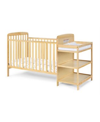 2 in 1 Crib and Changing Table Combo Natural Solid Wood Converts to Toddler Bed
