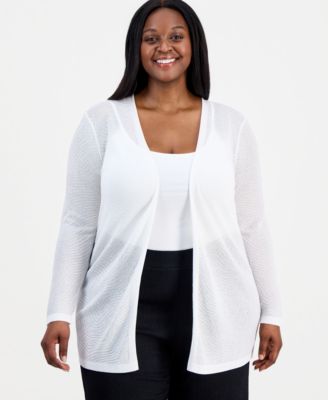 Plus Size Semi-Sheer Textured-Pattern Cardigan