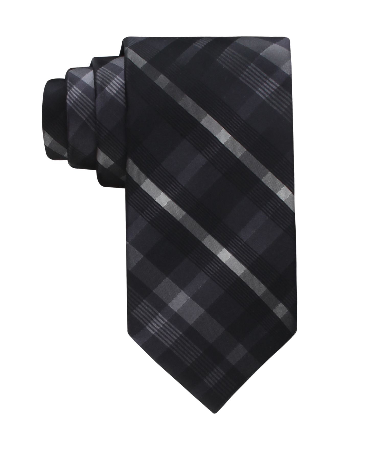 Мужской галстук Calvin Klein Drogo Plaid Pattern Tie, цвет: Чёрный — фото 1