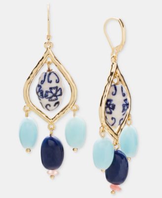 Gold-Tone Beaded Chandelier Earrings
