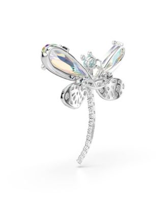 Ariana Grande x Pendant and Brooch, Crystal Pearl, Mixed Cuts, Dragonfly, White, Rhodium Plated