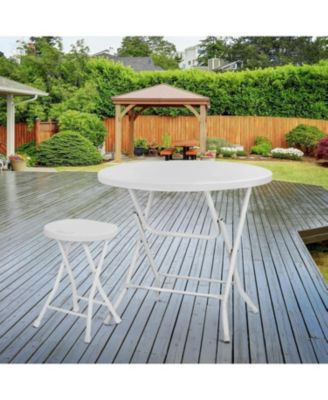 23.6'' Cocktail Table White High Top Folding, Round Portable Bar Height Folding Table with Removable Legs Indoor Outdoor Banquet for Party