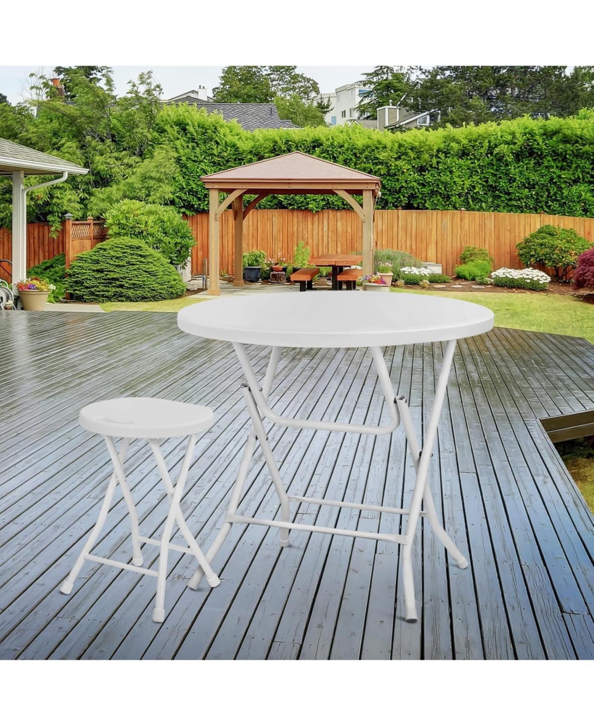 gaomon 23.6'' Cocktail Table White High Top Folding, Round Portable Bar Height Folding Table with Removable Legs Indoor Outdoor Banquet for Party