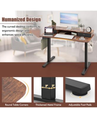 Height Adjustable Electric Standing Desk with Two Drawers