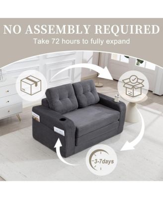 Convertible Sofa Bed, Corduroy Loveseat Floor Couch with Cup Holders and Pillows, Multi-functional Fold Out Sofa Bed for Living Room