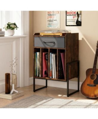 Record Player Stand with Drawer and Record Holder-Rustic
