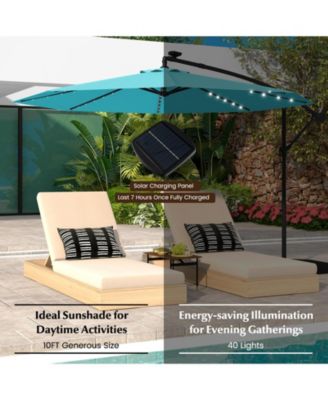 10 ft Solar LED Offset Umbrella with Lights and Cross Base