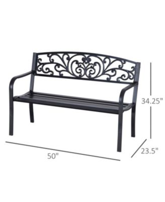 50" Outdoor Bench, Metal Garden Bench with Floral Pattern Backrest, Porch Bench