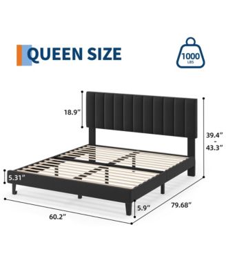 Platform Bed Frame and Velvet Upholstered Headboard with Adjustable Vertical Channel Tufted Headboard, No Box Spring Needed, Easy Assembly