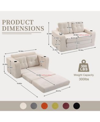 Convertible Sofa Bed - Boneless Loveseat Sofa, Fold Out Floor Couch with Cup Holder and Pillows, Corduroy Fabric for Living Room