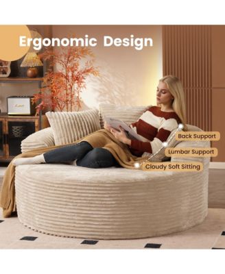 58" Oversized Round Lounge Chaise, No Assembly Required, Cloud Large Indoor Circle Chair, Fluffy Modern Sleeper Sofa Bed for Living Room