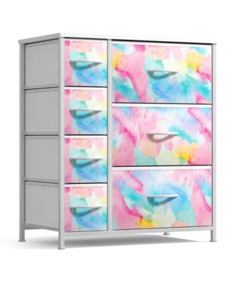 7 Drawers Dresser With Steel Frame, Wood Top, Handles - Storage For Bedroom, Home, Etc