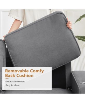 Contemporary 3-Seat Sofa, 83.86" Soft Snowfleece Lounge Couch, Practical Upholstered Sofa with 2 Cup Holders for Living Room and Office