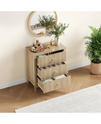 Fluted 3-Drawer Modern Dresser, 27.5” Wide, Chest of Drawers Organizer, Metal Handle for Bedroom, Hallway, Entryway, Natural