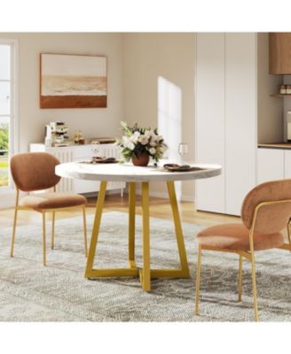 Round Dining Table for 2, 31.5" Industrial Kitchen Table with Metal Base, Small Table for Dining Room