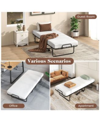 Cot Size Folding Bed Frame with Memory Foam Mattress and Metal Frame