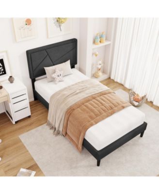 Twin Size Upholstered Platform Bed Frame with High Headboard