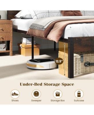 King Size Heavy-Duty Metal Slats Support Bed Platform with Charging Station