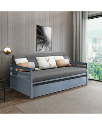 Twin Size Trundle Platform Bed Frame with Wooden Slat Support