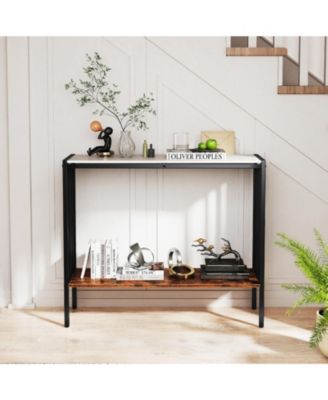 36 in Industrial Console Table with Sintered Stone Top and Metal Frame