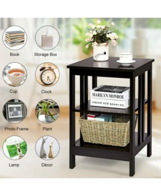 16 in 3-Tier Nightstand Side Table with Baffles and Round Corners