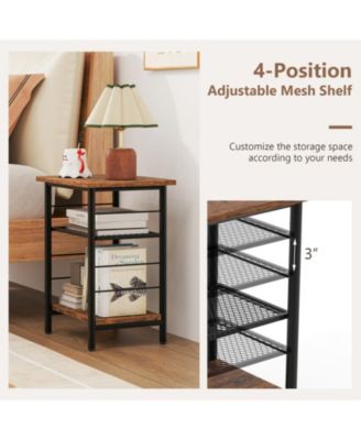 Set of 2 Industrial 3-Tier End Tables with Adjustable Mesh Shelves