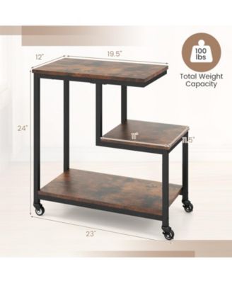 G-Shaped 3-Tier Mobile End Table with Locking Casters, 23 x 12 in
