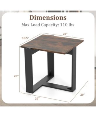 20 in Industrial Square End Table with T-Shaped Metal Base