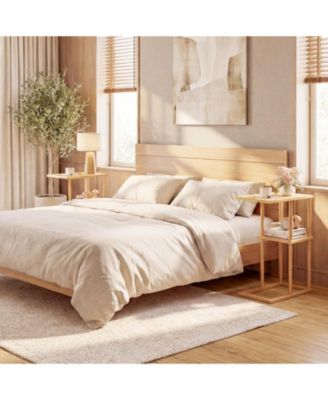 Set of 2 Bamboo Side Tables with 2-Tier Storage Shelves