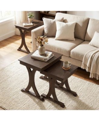 3-Piece Nesting Coffee and Side Table Set with Solid Rubber Wood Legs