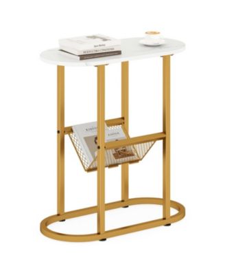 23 in Industrial 2-Tier Oval Side Table with Mesh Storage Shelf