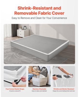 King Size Heavy Duty Metal Bed Frame Box Spring With Washable Fabric Cloth