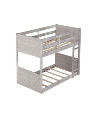 Twin over Twin Floor Bunk Bed with Panelled Headboard and Footboard