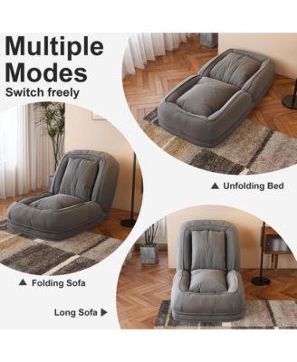 Foldable Lazy Sofa Bed, Corduroy Upholstered  Lounge Chair with 5 Adjustable Position for Living Room, Reading Room, Bedroom