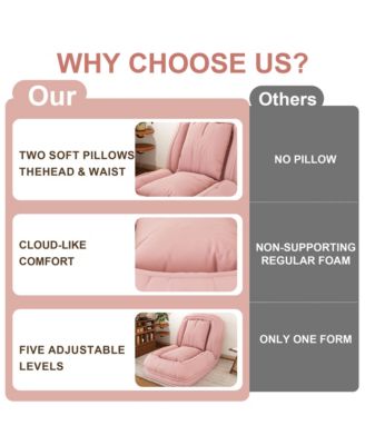 5-Position Adjustable Foldable Lazy Sofa Bed, Space-Saving Corduroy Upholstered Lounge Recliner, Multi-Scene Sleeper Chair for Living Room