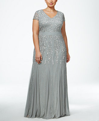 Adrianna Papell Plus Size Beaded V-Neck Gown - Dresses - Women - Macy's