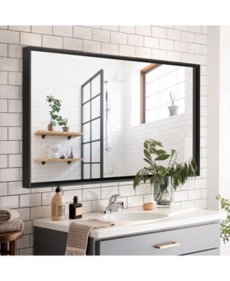 36 x 30 Inch Glossy Bathroom Mirror Rectangle Vanity Mirror Metal Framed Farmhouse Style Hangs Horizontal or Vertical